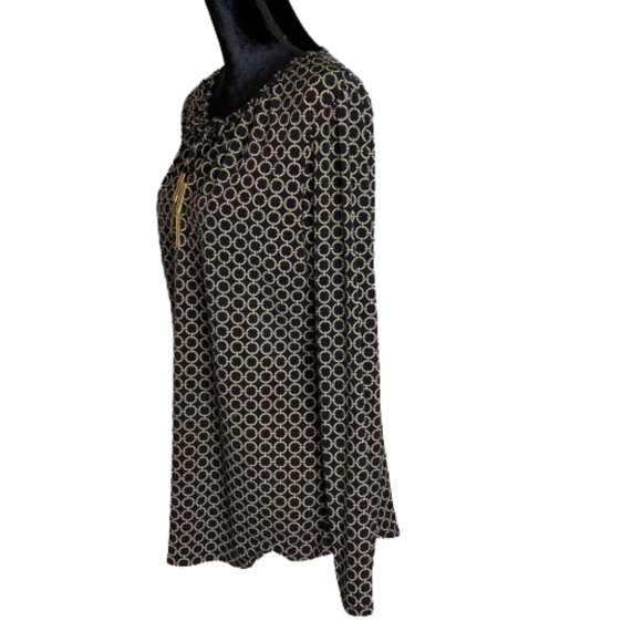Michael by Michael Kors Blouse Womens Large Geometric Peasant Top Black Tan - Picture 8 of 14